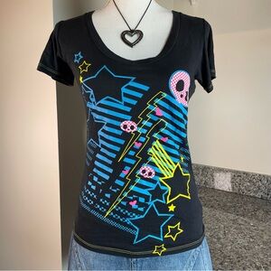 Y2K Skelanimals Scene Emo Skulls Colorful Black Small Baby Tee